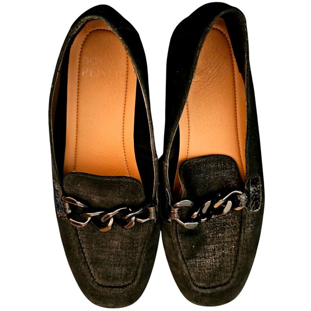 Donald Pliner Women's Black Suede Chain Loafers Size 7.5